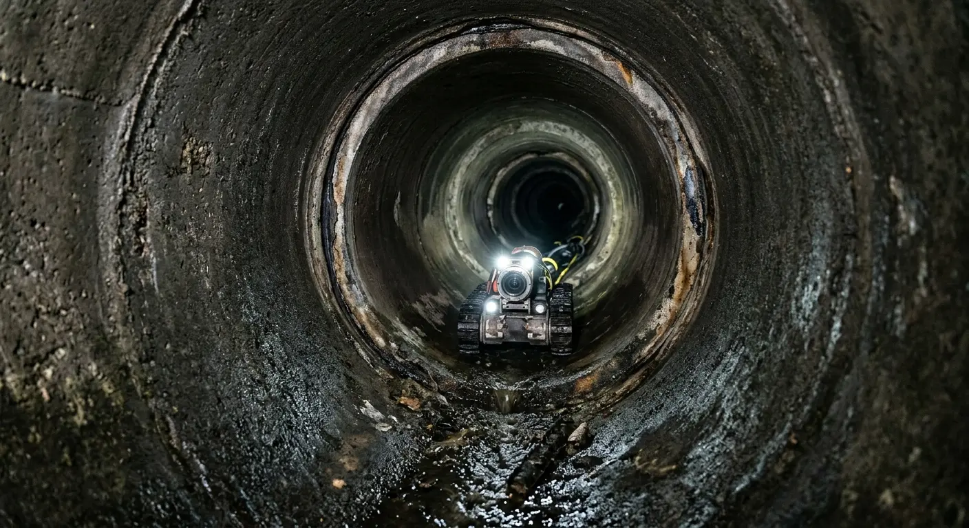 Robotic sewer camera inspecting pipe interior for Drain Snake Service in Austell